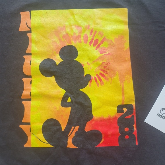 Mickey Mouse Disney Neff Mens Graphic T-Shirt Black Palm Sunset Cotton L Yellow - Picture 3 of 10